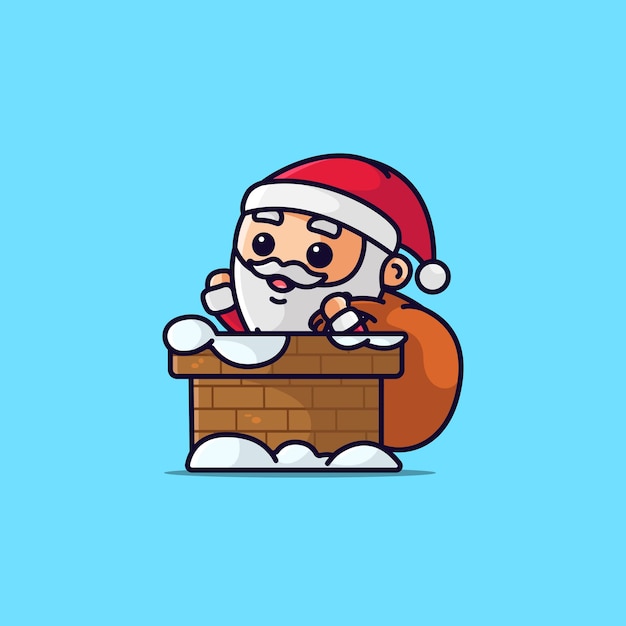 굴뚝에 귀여운 만화 산타 클로스