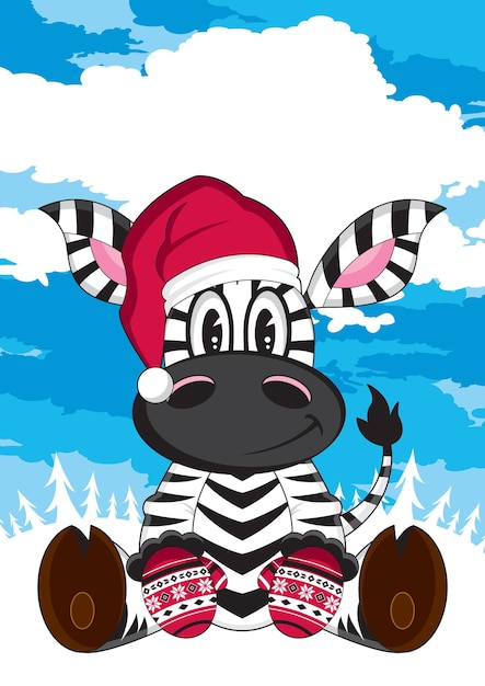 Cute Cartoon Santa Claus Christmas Zebra Character Illustration