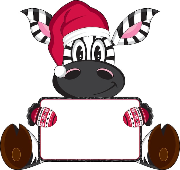 Vector cute cartoon santa claus christmas zebra character with sign illustration