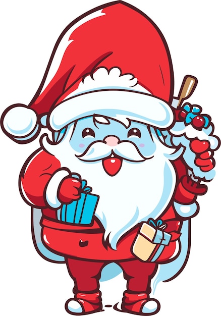 Cute cartoon Santa Claus coming in Christmas day with gifts vector illustration