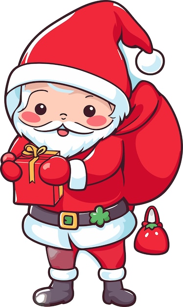 Cute cartoon Santa Claus coming in Christmas day with gifts vector illustration