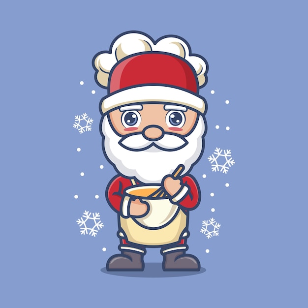 cute cartoon santa claus making cakes