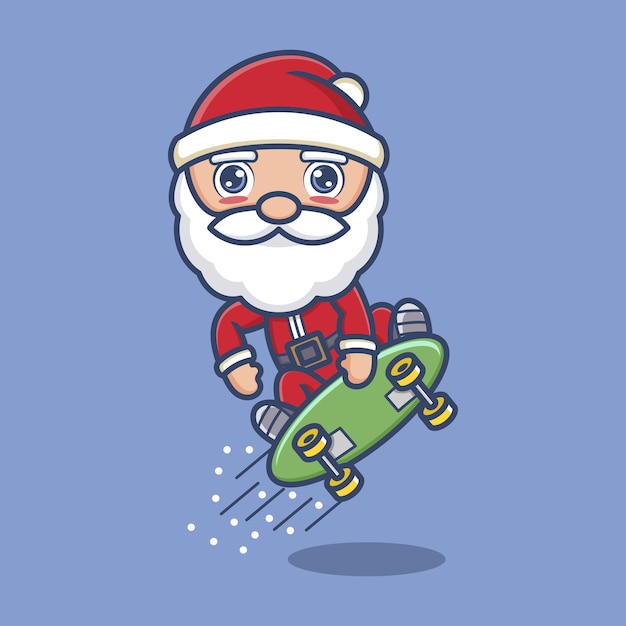 милый мультфильм Санта-Клаус играет на скейтборде