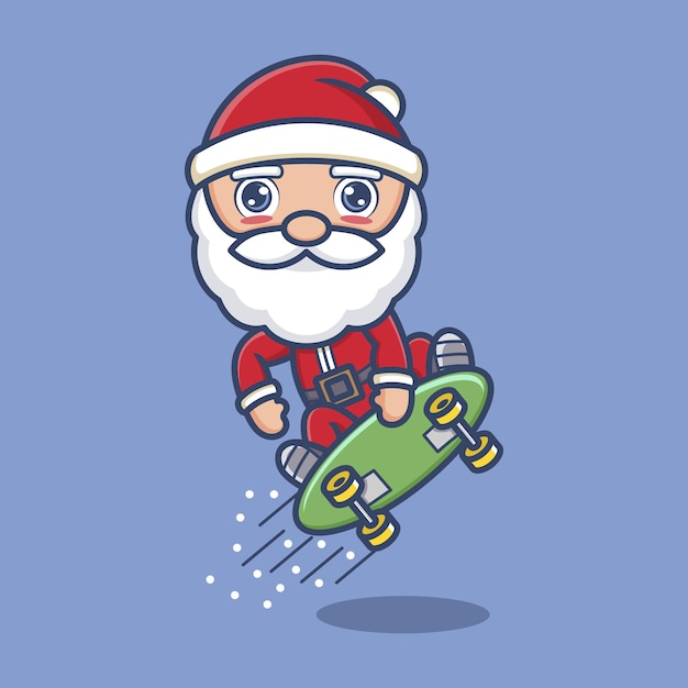 cute cartoon santa claus playing skateboard