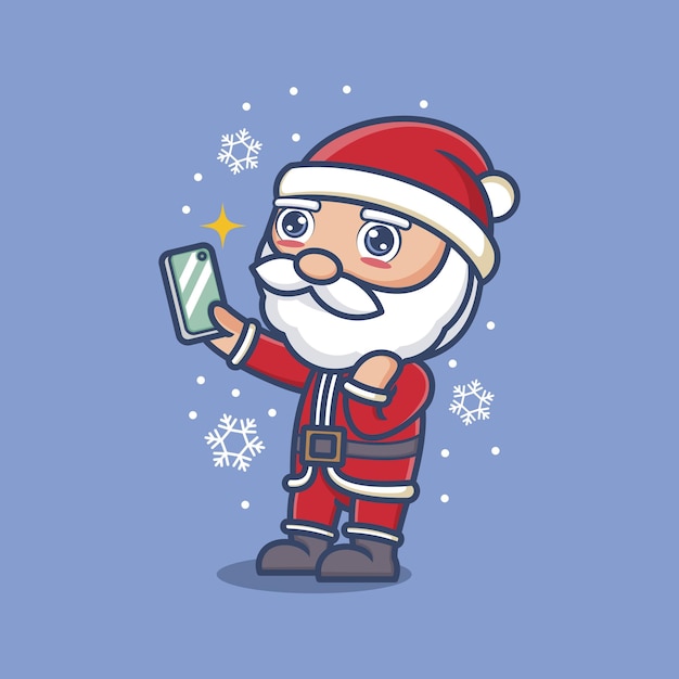 cute cartoon santa claus taking selfie