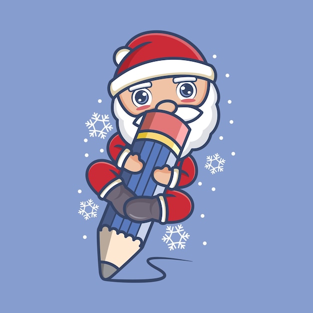 cute cartoon santa claus with pencil