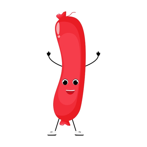 Personaggio simpatico cartone animato salsiccia illustrazione vettoriale del simpatico design mascotte smilling di salsiccia