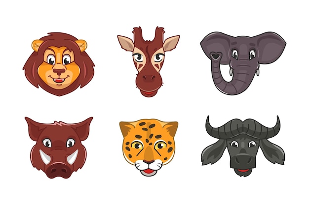 Cute cartoon savanna animal faces