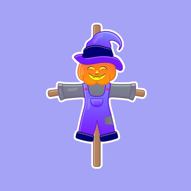 Cute cartoon scarecrow pumpkin in vector illustration. Isolated character vector. Flat cartoon style
