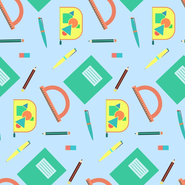 Cute cartoon school equipment seamless pattern