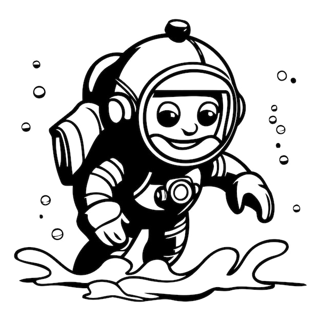 Cute cartoon scuba diver with helmet and goggles Vector illustration