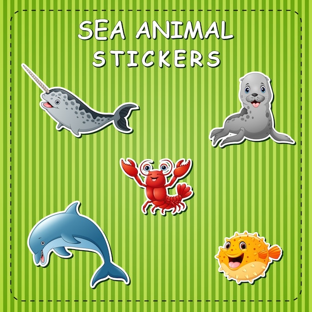 Cute cartoon sea animals on sticker