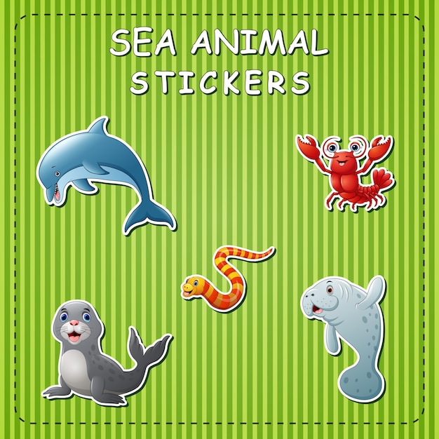 Cute cartoon sea animals on sticker