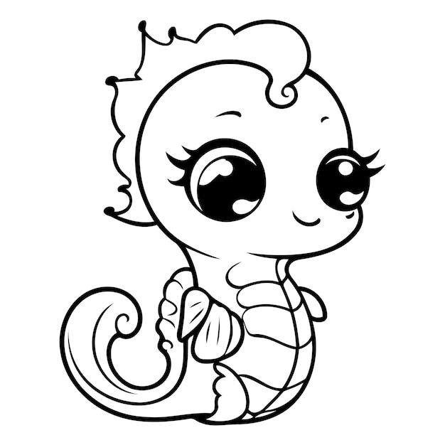 Cute cartoon seahorse Vector illustration isolated on white background