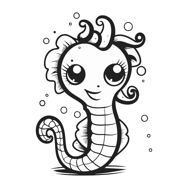 Cute cartoon seahorse Vector illustration on white background