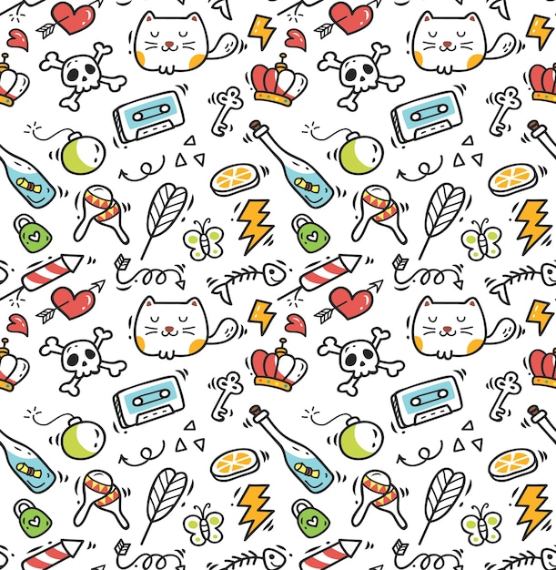 Cute cartoon seamless background, kawaii style