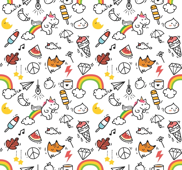 Cute cartoon seamless background, kawaii style