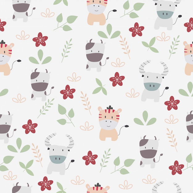 Cute cartoon seamless pattern animal