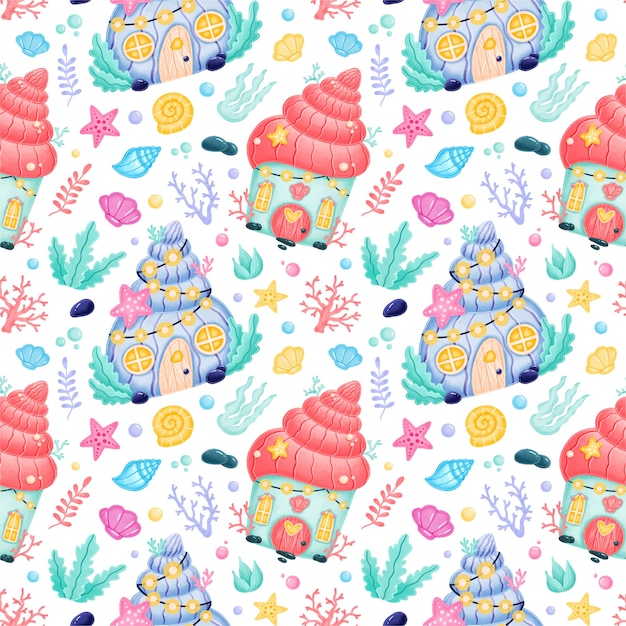 Cute cartoon  seamless pattern. underwater pattern. ocean pattern.