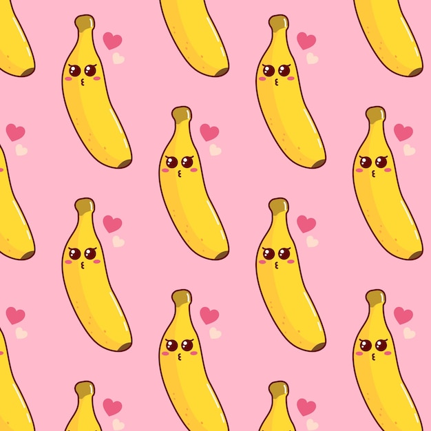 面白いバナナとかわいい漫画のシームレスなパターン。任意の使用のためのかわいい赤ちゃんベクトル パターン。