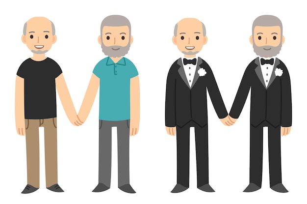 Coppia gay senior simpatico cartone animato sposarsi