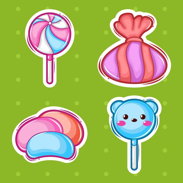 cute cartoon set design for assorted different sweet candies