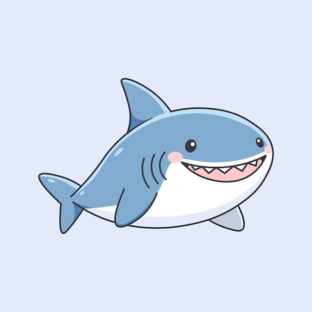 Cute cartoon shark Vector illustration isolated on a blue background