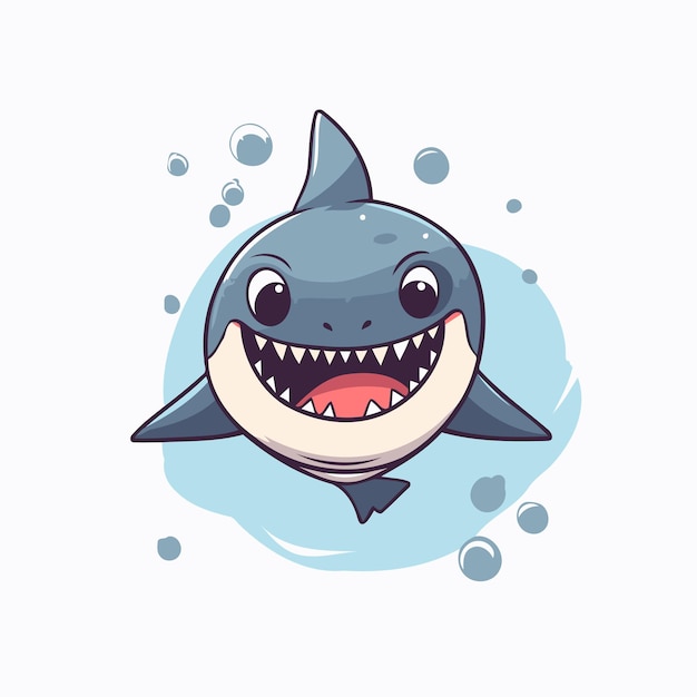 Vector cute cartoon shark vector illustration isolated on white background