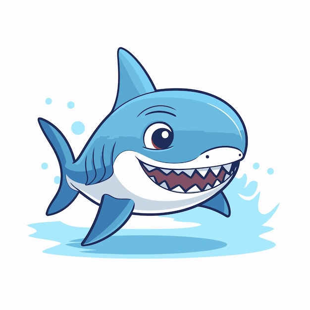 Vector cute cartoon shark vector illustration isolated on white background