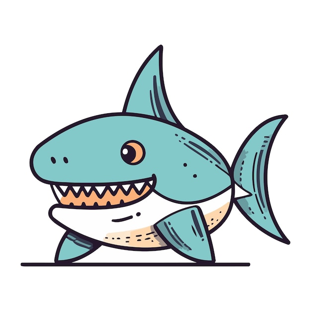 Cute cartoon shark Vector illustration isolated on a white background