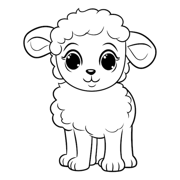 Vector cute cartoon sheep black and white vector illustration for coloring book