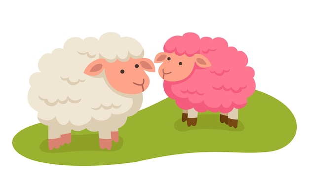 Cute cartoon sheep character on white background illustration