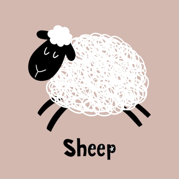 Cute cartoon sheep vector childrens illustration isolated on a beige background