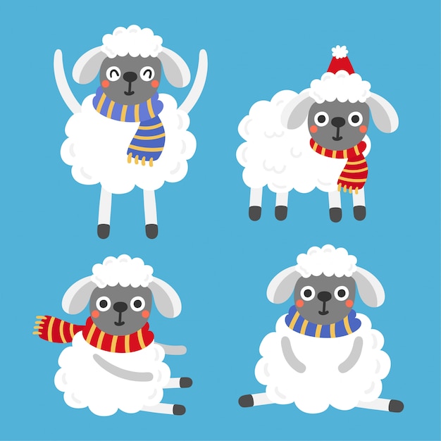 Vector cute cartoon sheeps christmas vector.