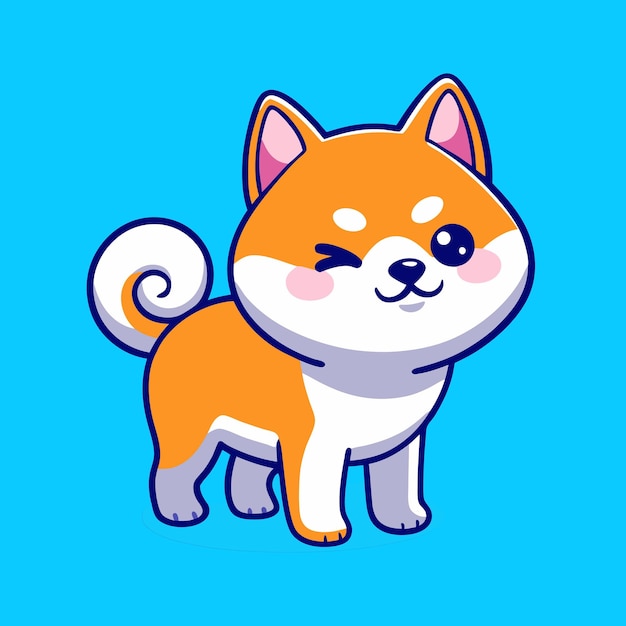 귀여운 만화 Shiba Inu 개 걱거리는