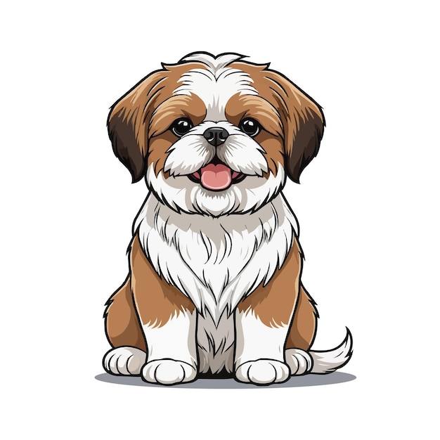 Вектор Милая мультфильмная собака ши-цу на белом фоне векторная иллюстрация
