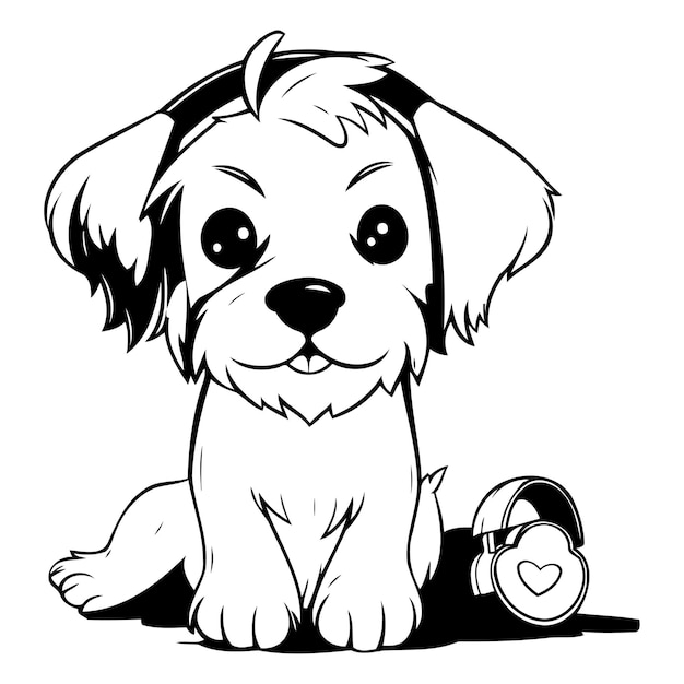 Cute cartoon shih tzu puppy with headphones Vector illustration