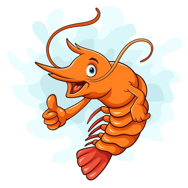 Vector cute cartoon shrimp giving thumbs up