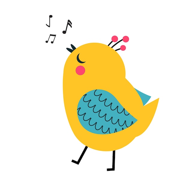 Вектор Симпатичная мультяшная поющая птица смешная свистящая птица, иллюстрация векторного клипа