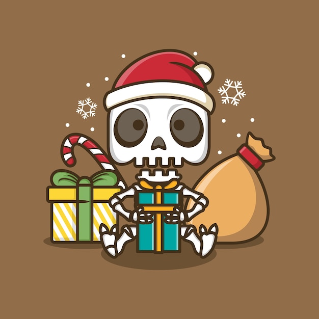 cute cartoon skull in christmas