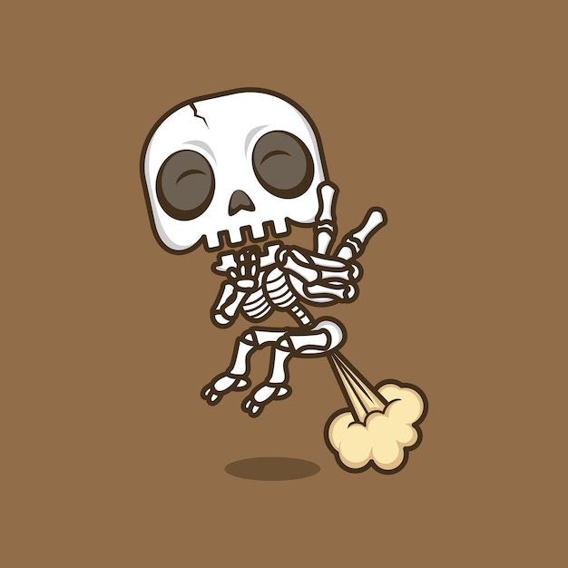 Vector cute cartoon skull ejected with fart