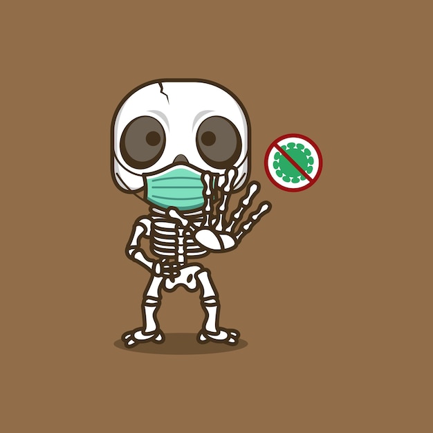 Vector cute cartoon skull fighting virus