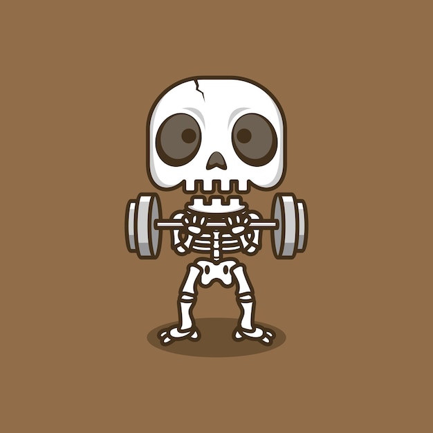 Vector cute cartoon skull fitness sport