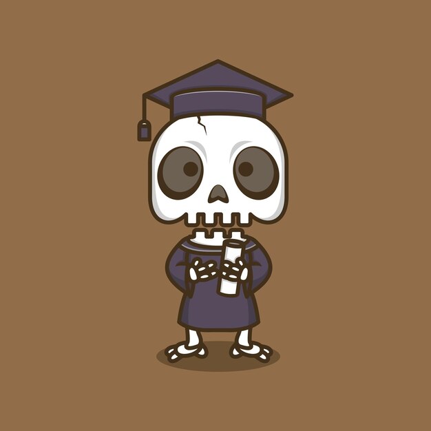 Vector cute cartoon skull. graduated from college