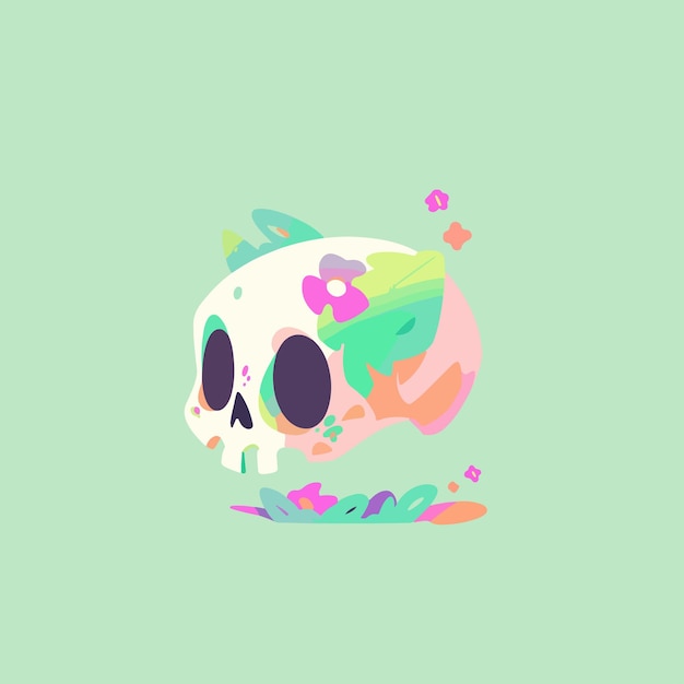 Cute cartoon skull illustration flat design