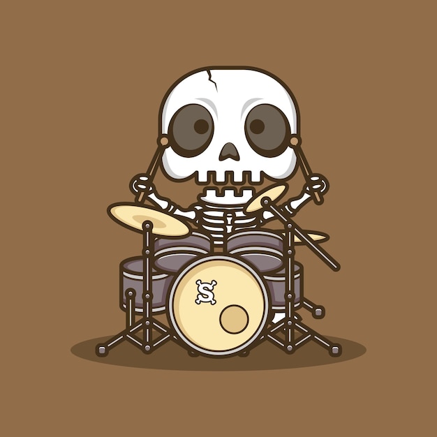 cute cartoon skull playing drums