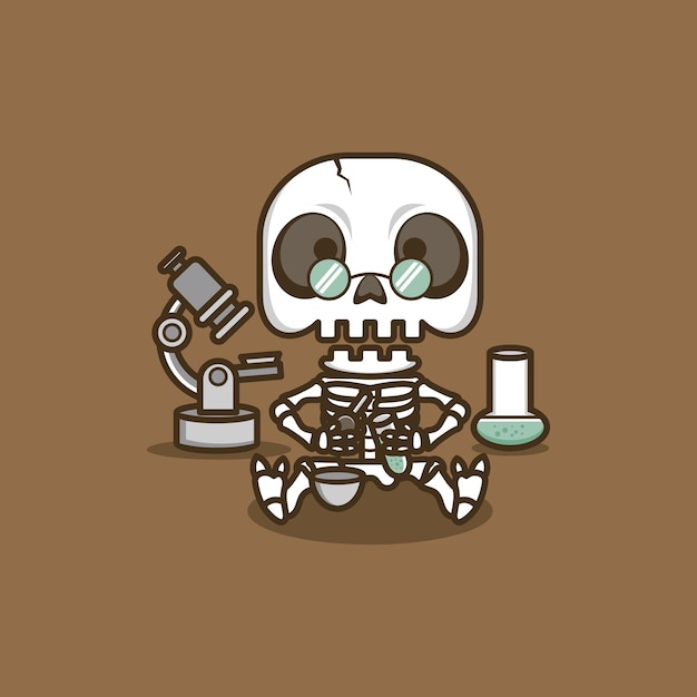 Cute cartoon skull research scientist