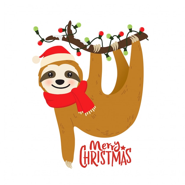 ベクトル クリスマス休暇のためのかわいい漫画slothグラフィック