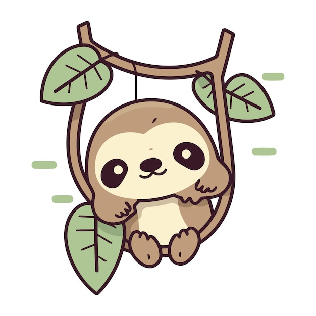 Vector cute cartoon sloth hanging on a branch vector illustration