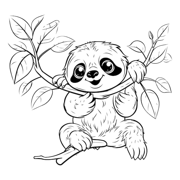 Cute cartoon sloth sitting on a branch Vector illustration